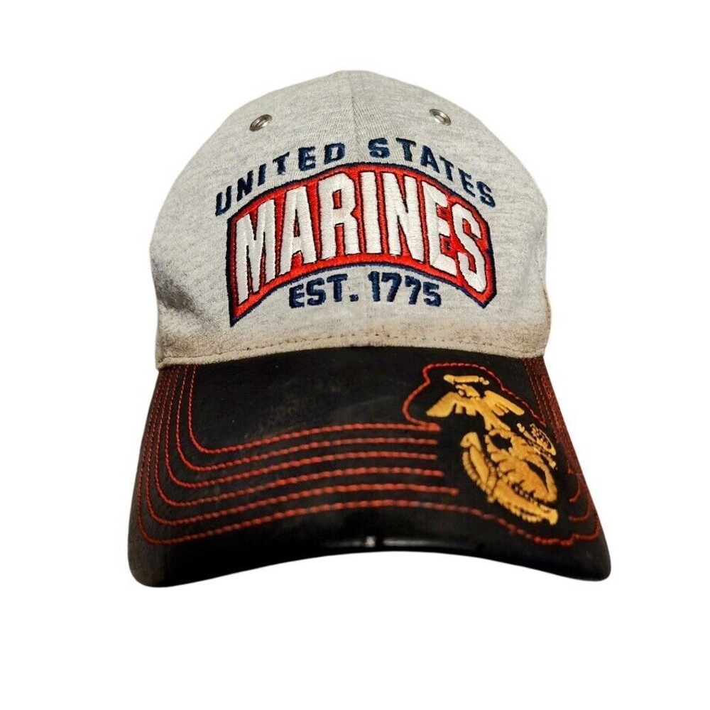 MARINES 3D Foam EGA Multi Position Embroidery on Grey Black Leather style Cap